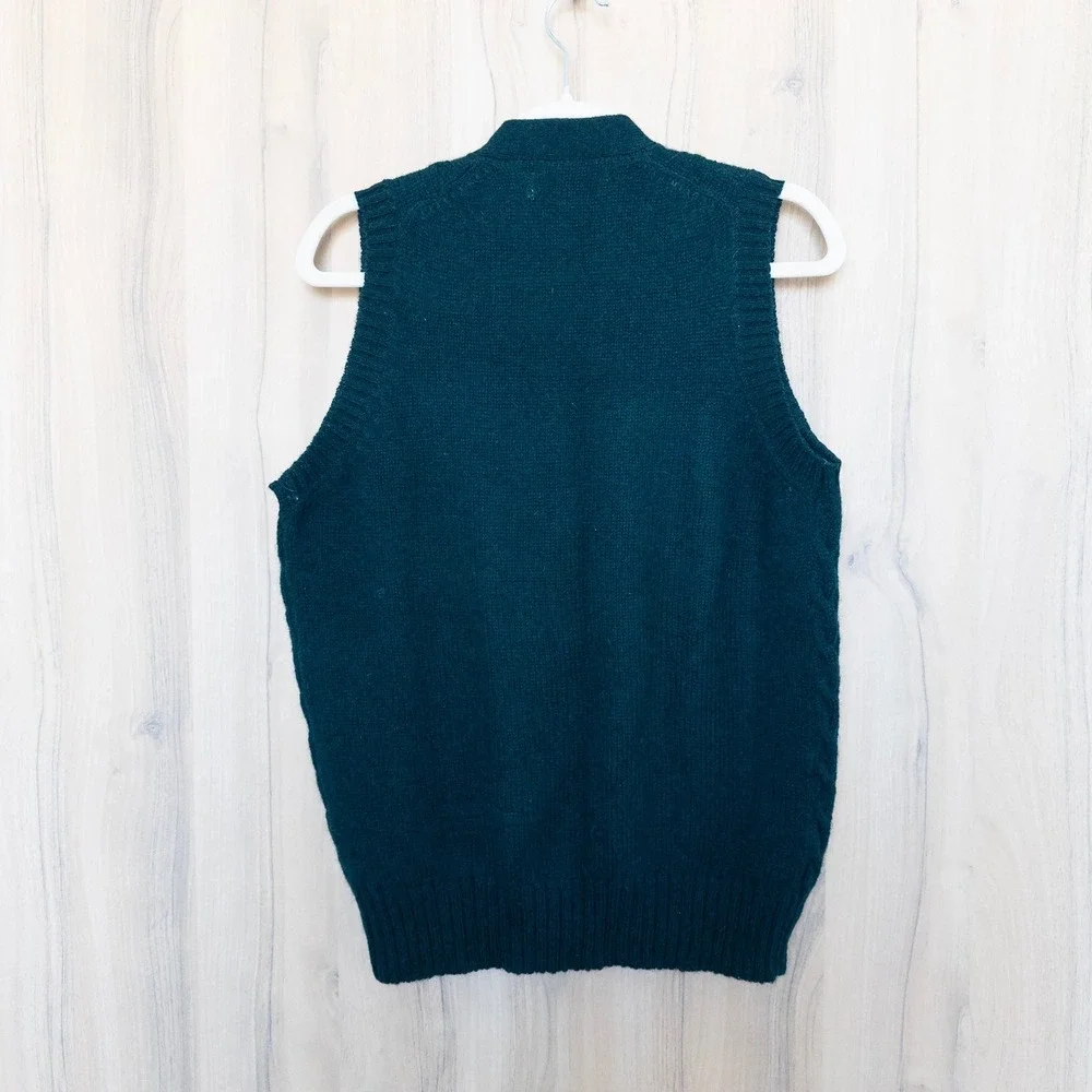 VTG‎ Club Shop Mens Cable Knit Sweater Vest Size M Dark Green Preppy Old Money